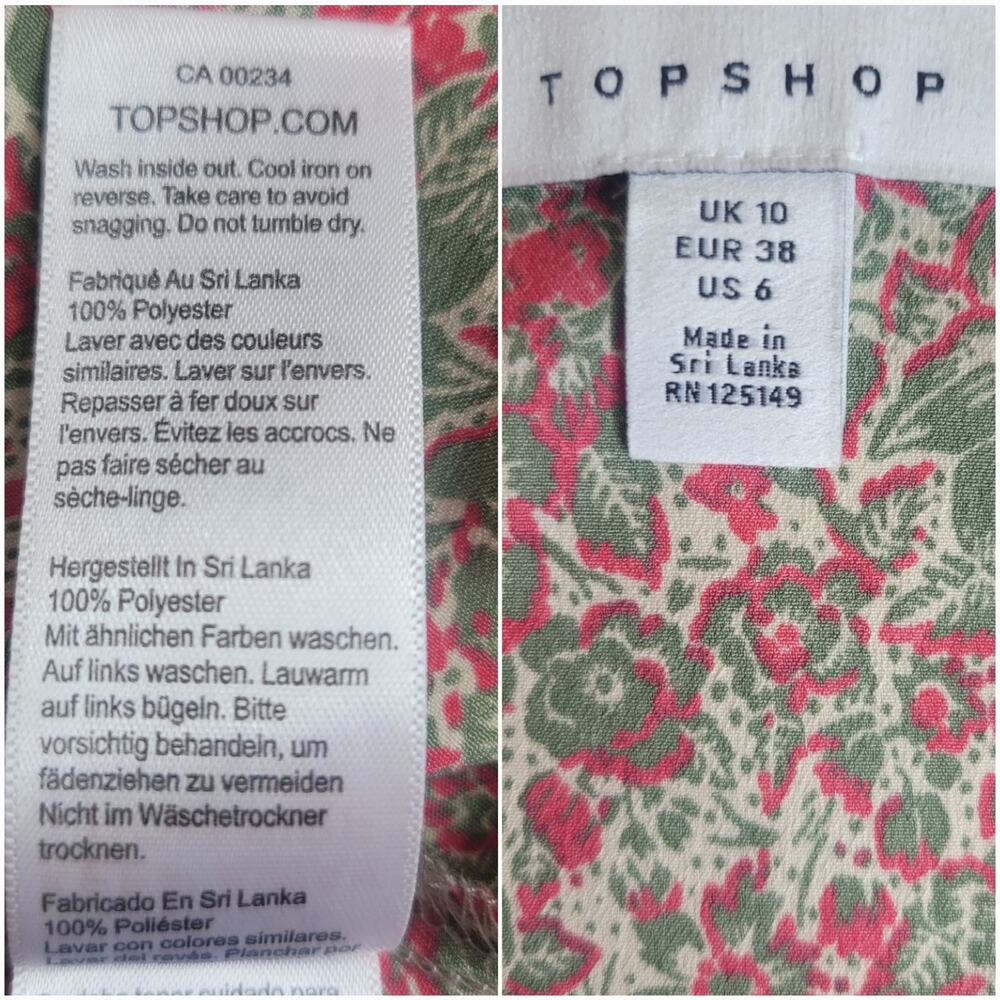 Topshop Cottagecore Floral Button Front Indie Boho Top Size 6 - Picture 5 of 6